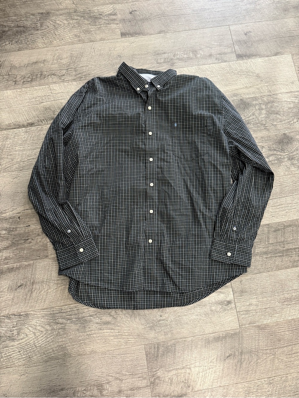 Izod Black White Checkered Button Down Shirt Men's xxl